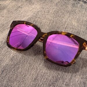 DIFF Eyewear Bella Tortoiseshell Sunglasses with Purple Mirrored Lenses